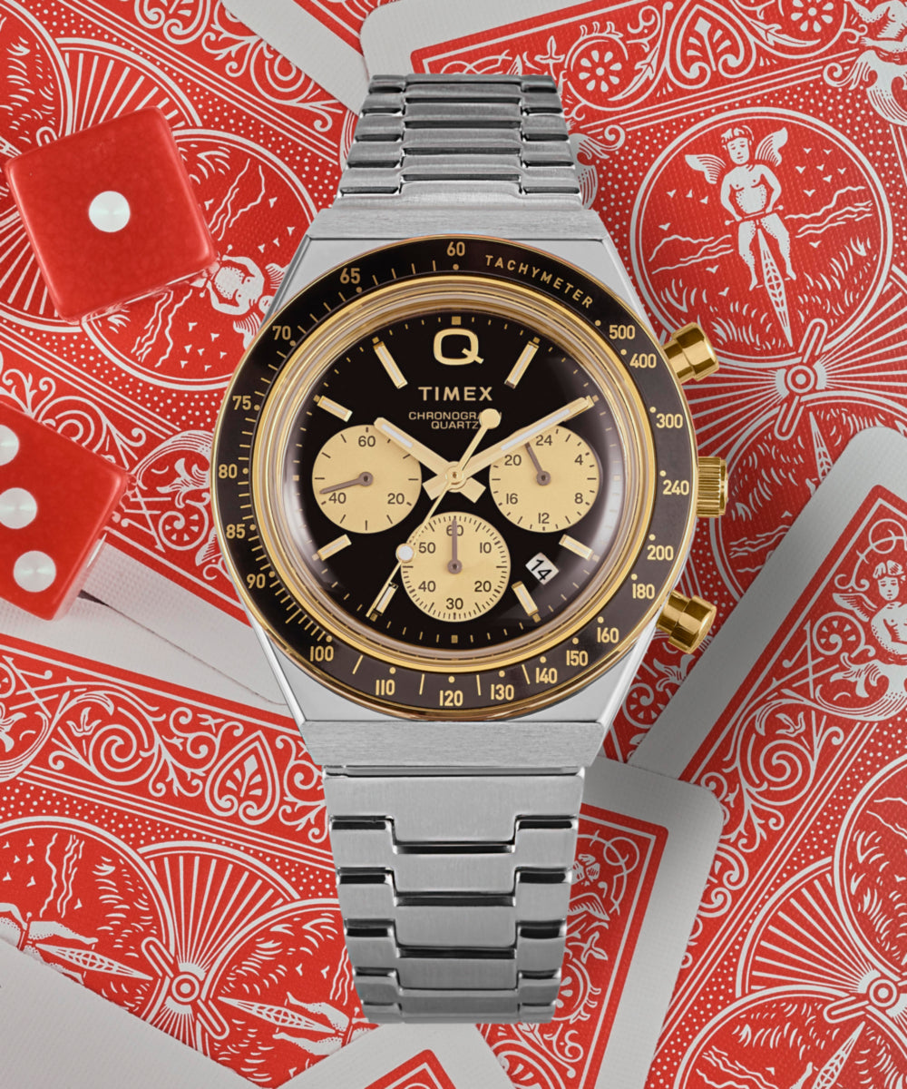 早い者勝ち！クォーツ TIMEX Q 腕時計 箱付き ゴールド Q Timex® Chronograph 40mm Stainless Steel Bracelet Watch