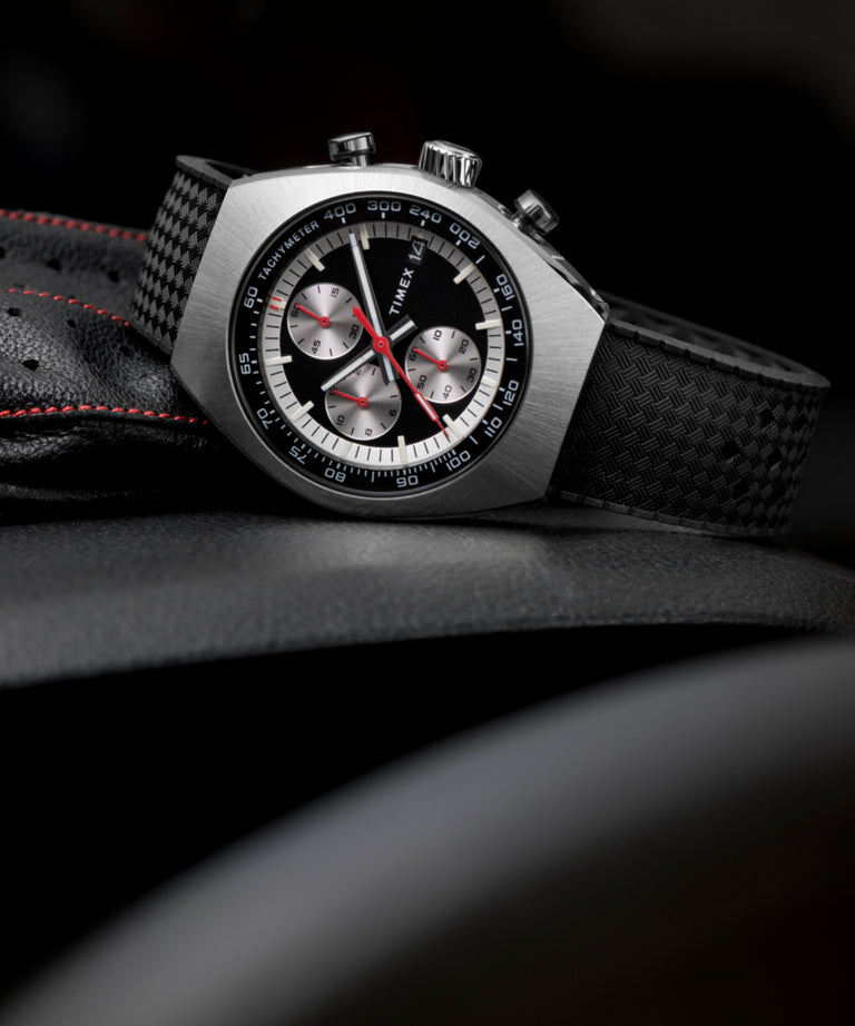 TW2W64500 Timex Legacy Tonneau Chronograph 42mm Synthetic Rubber Strap Watch Campaign Key Silhouettes (Beauty shots) Image