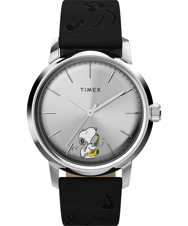 TW2W68800 Timex x Peanuts Marlin® Automatic Saxophonist 40mm Leather Strap Watch Primary Image