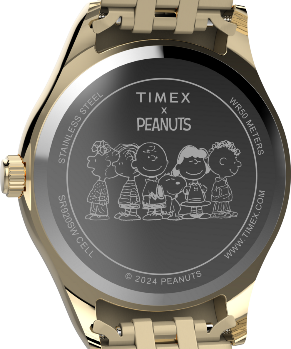 TW2W78700 Timex Legacy x Peanuts Roller Skating 34mm Stainless Steel Bracelet Watch   Caseback Image