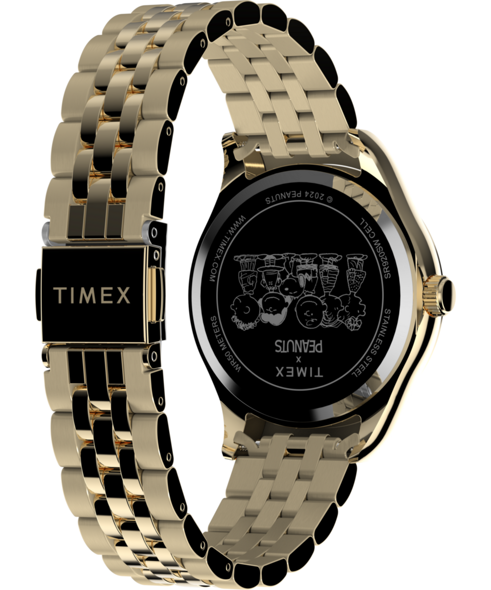 TW2W78700 Timex Legacy x Peanuts Roller Skating 34mm Stainless Steel Bracelet Watch   Caseback with Attachment Image