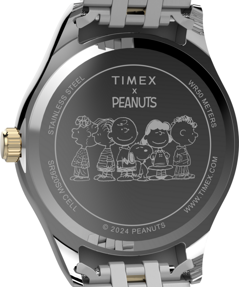 TW2W78800 Timex x Peanuts® Timex Legacy Bicycle 34mm Stainless Steel Bracelet Watch   Caseback Image