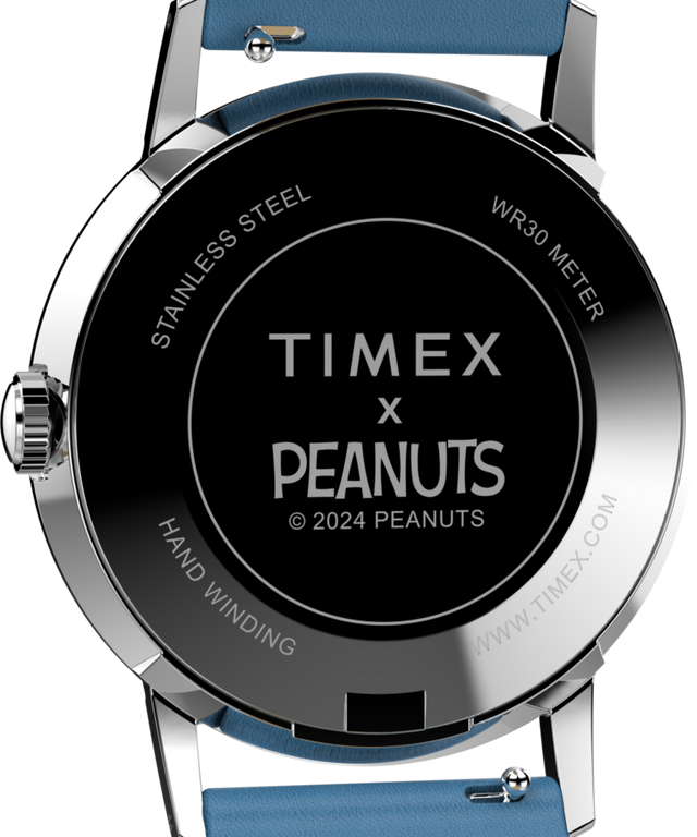 TW2W79400 Peanuts® x Timex Marlin® Hand-Wound Reissue 34mm Leather Strap Watch   Caseback Image
