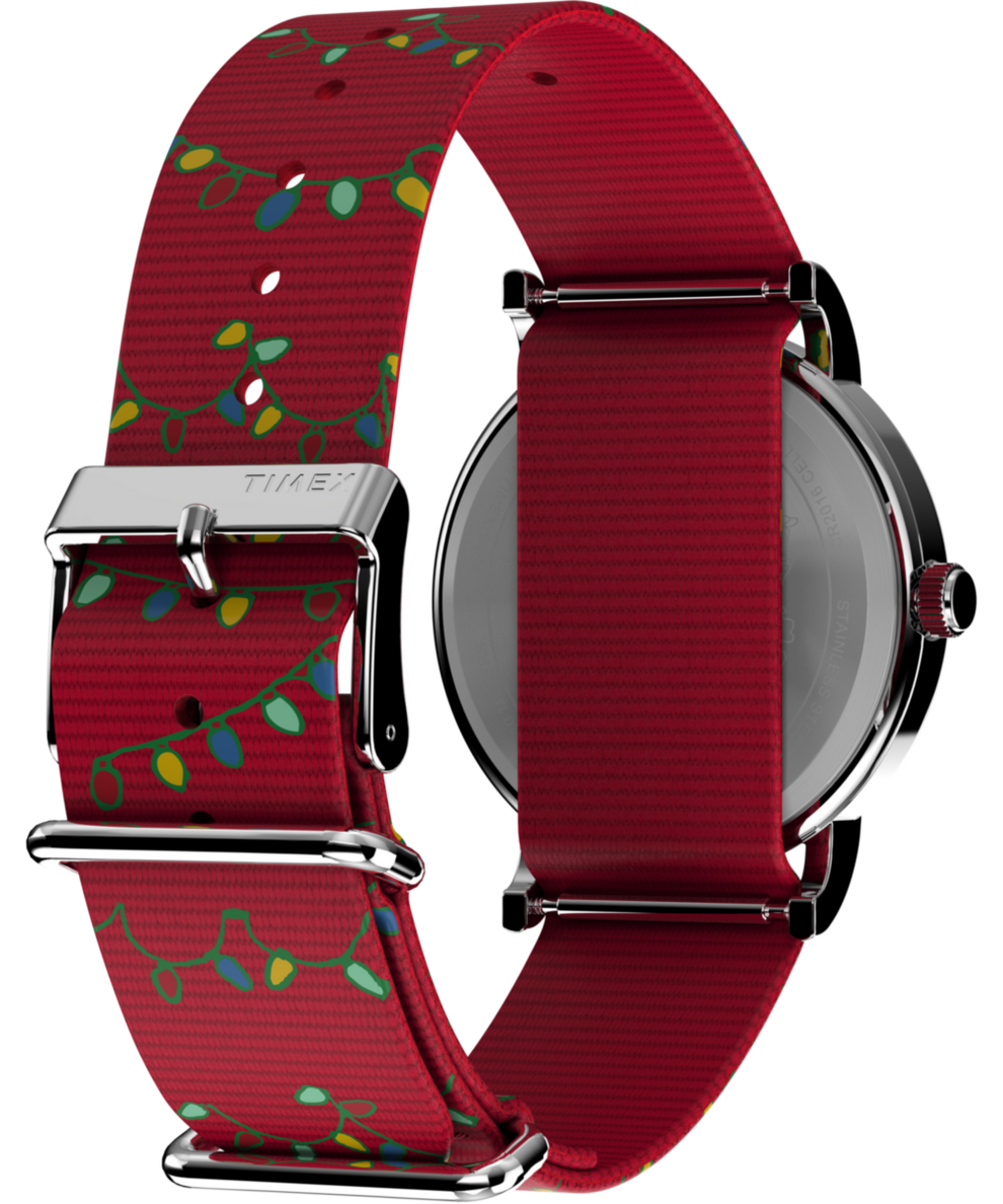 TW2W80800 Timex x Peanuts Weekender Holiday 38mm Fabric Strap Watch Caseback with Attachment Image