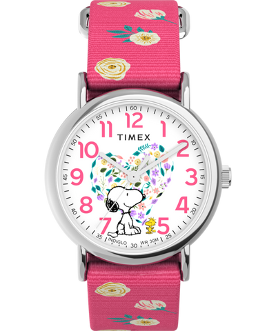 TW2W83100 Peanuts® x Timex Weekender Floral 38mm Fabric Strap Watch Primary Image