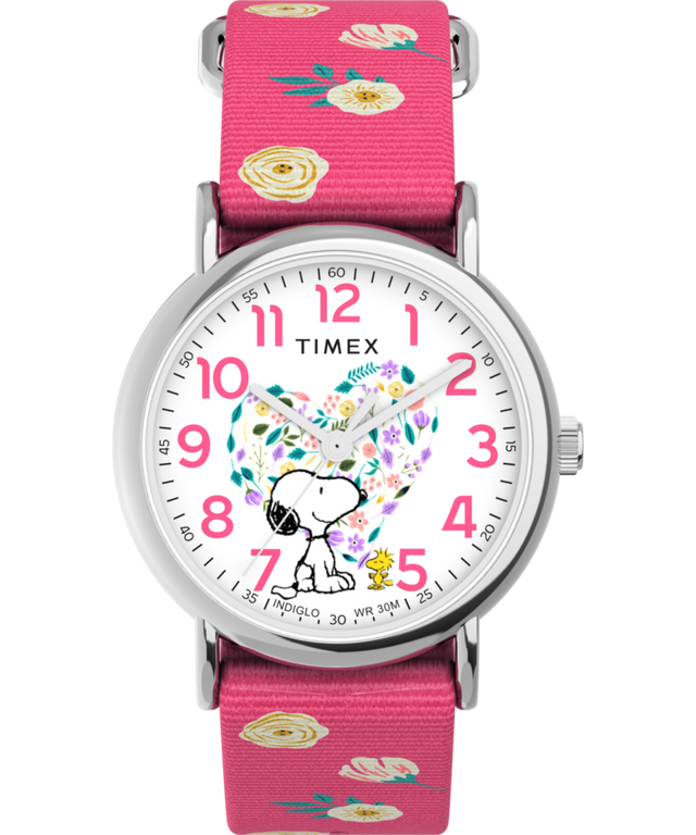 TW2W83100 Peanuts® x Timex Weekender Floral 38mm Fabric Strap Watch Primary Image