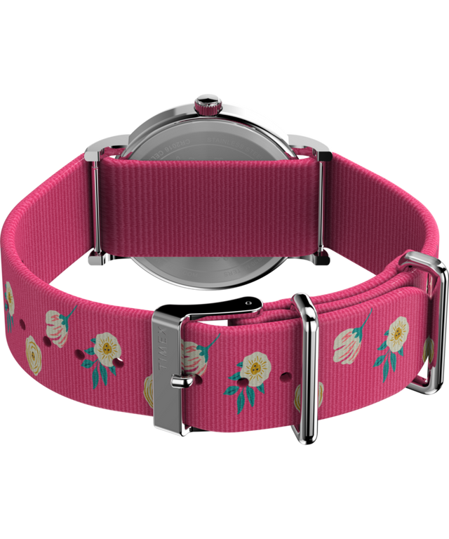 TW2W83100 Peanuts® x Timex Weekender Floral 38mm Fabric Strap Watch Caseback with Attachment Image