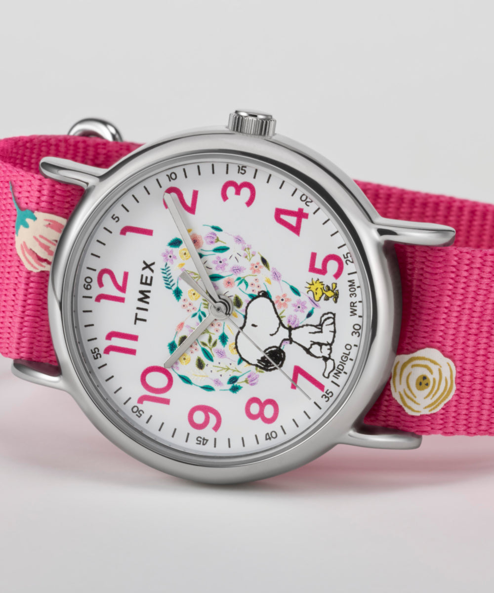 Peanuts® x Timex Weekender Floral 38mm Fabric Strap Watch