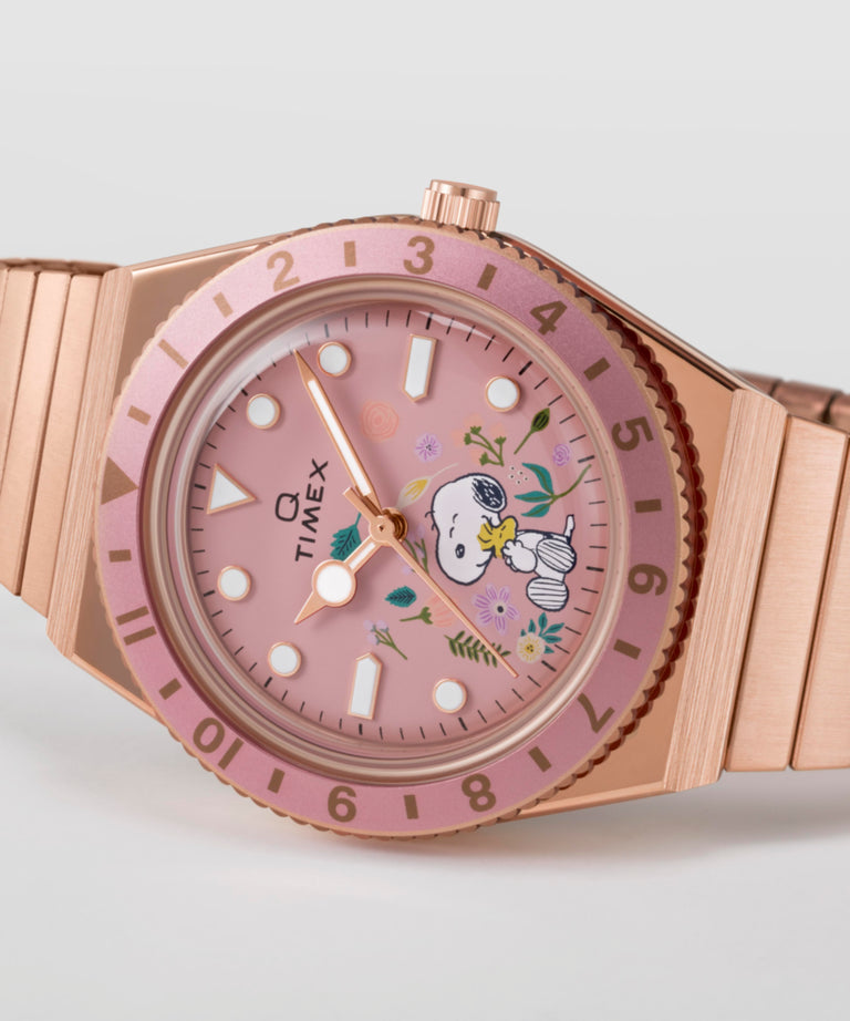 TW2W83800 Peanuts® Q Timex® In Bloom 36mm Stainless Steel Expansion Band Watch Campaign Key Silhouettes (Beauty shots) Image