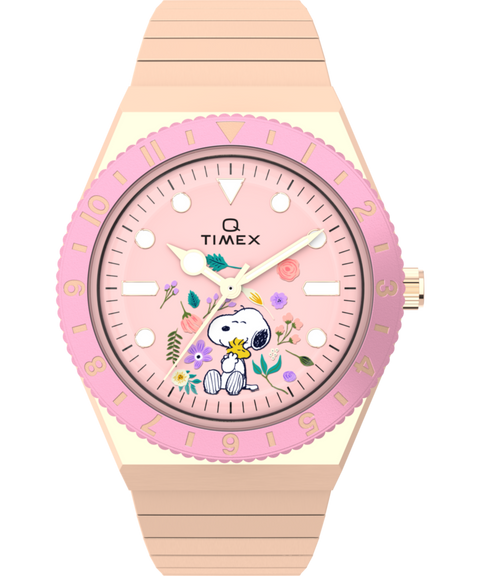 ピンク オパール 亀 Peanuts® Q Timex® In Bloom 36mm Stainless Steel Expansion Band