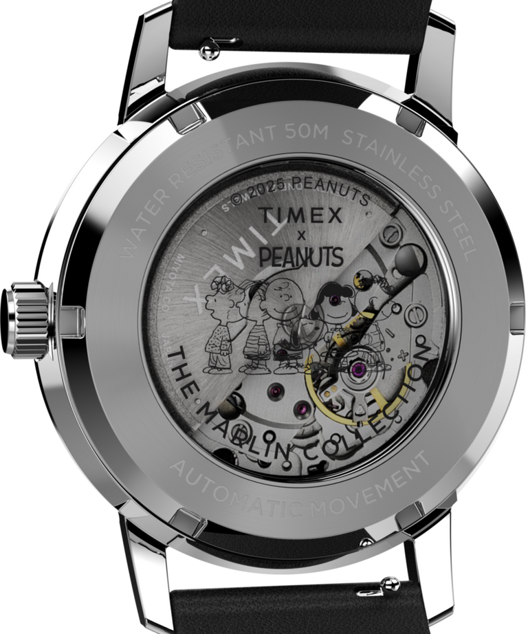 TW2W87200 Timex x Peanuts® Marlin® Automatic Space 40mm Leather Strap Watch Caseback Image