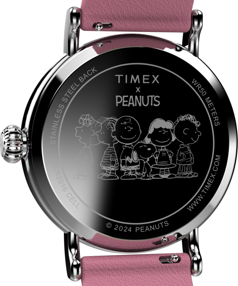 TW2W88900 Peanuts x Timex Standard Valentine's 40mm Leather Strap Watch Caseback Image