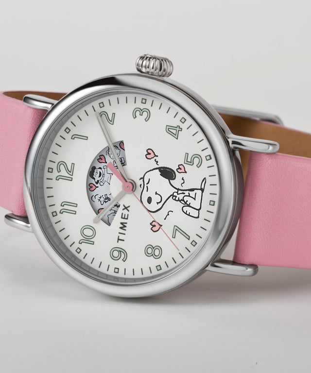 TW2W88900 Peanuts x Timex Standard Valentine's 40mm Leather Strap Watch Campaign Key Silhouettes (Beauty shots) Image