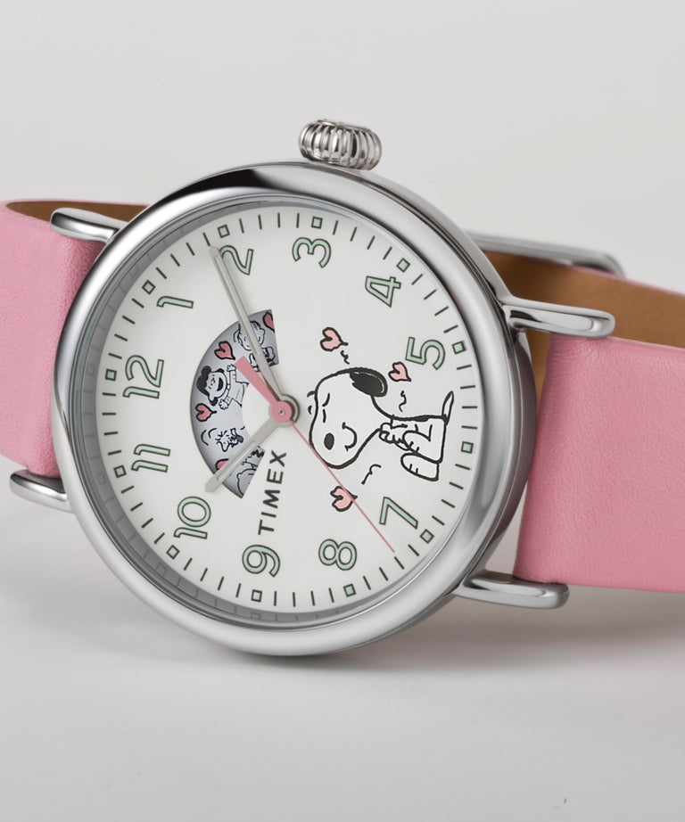 TW2W88900 Peanuts x Timex Standard Valentine's 40mm Leather Strap Watch Campaign Key Silhouettes (Beauty shots) Image