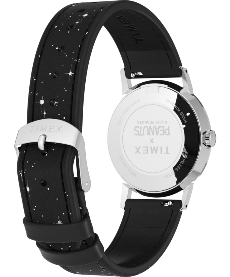 TW2W89700 Peanuts® x Timex Marlin® Hand-Wound Space 34mm Leather Strap Watch Caseback with Attachment Image