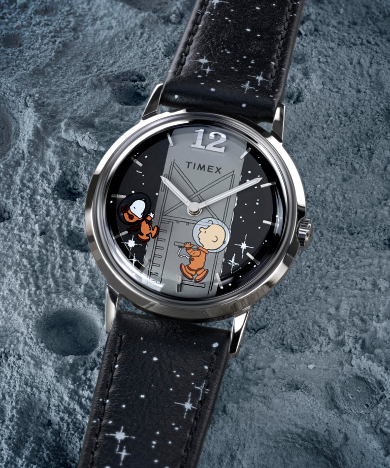 TW2W89700 Timex x Peanuts® Marlin® Hand-Wound Space 34mm Leather Strap Watch Campaign Key Silhouettes (Beauty shots) Image