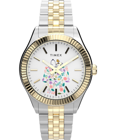 TW2W95100 Peanuts® x Timex Legacy In Bloom 34mm Stainless Steel Bracelet Watch Primary Image