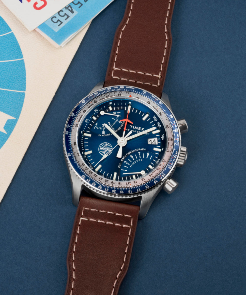 Pan Am® x Timex Fly-Back Chronograph 43mm Leather Strap Watch