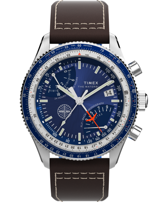 TW2W97200 Pan Am® x Timex Fly-Back Chronograph 43mm Leather Strap Watch  Primary Image