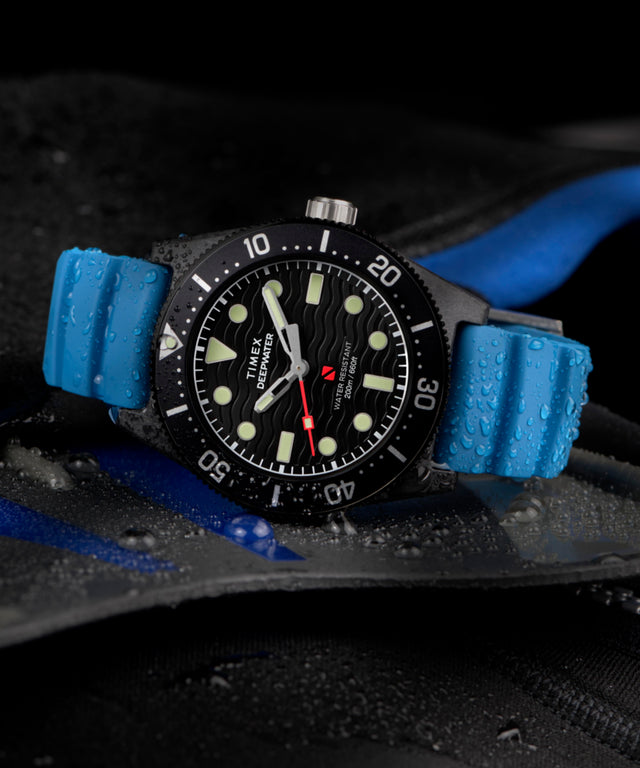 TW2Y02500 Deepwater Reef 200 XCF 43mm Synthetic Rubber Strap Watch Campaign Key Silhouettes (Beauty shots) Image