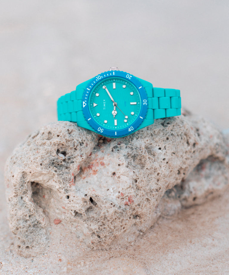 TW2Y04700 Timex Legacy #tide™ 37mm Recycled Plastic Bracelet Watch Campaign Key Silhouettes (Beauty shots) Image