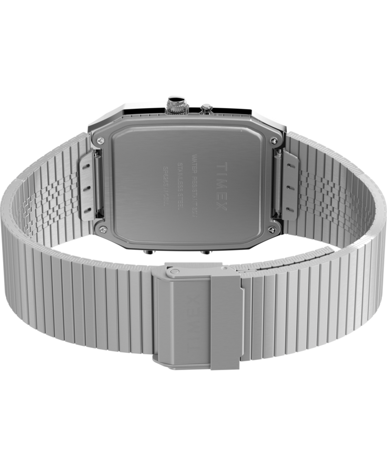 TW2Y05900 Q Timex® 1982 Ana-Digi Reissue 33mm Stainless Steel Bracelet Watch  Caseback with Attachment Image