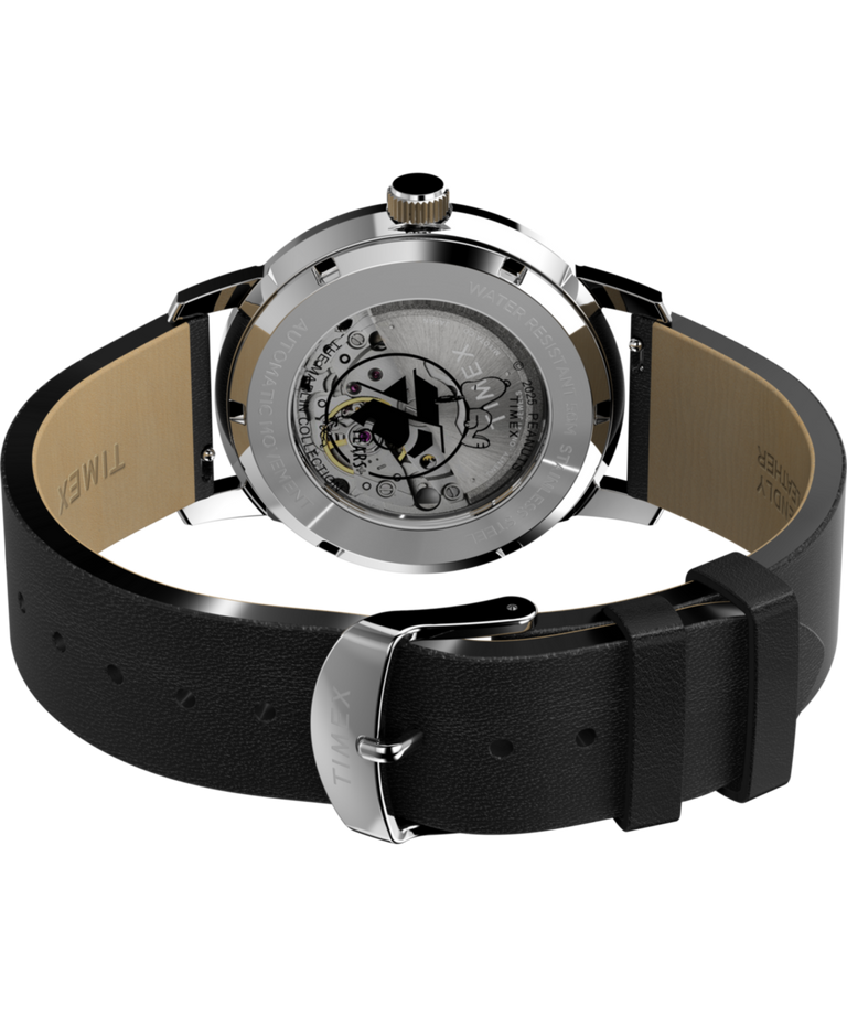 TW2Y10000 Peanuts® x Timex Marlin® Automatic 75th Anniversary Edition 40mm Leather Strap Watch Caseback with Attachment Image