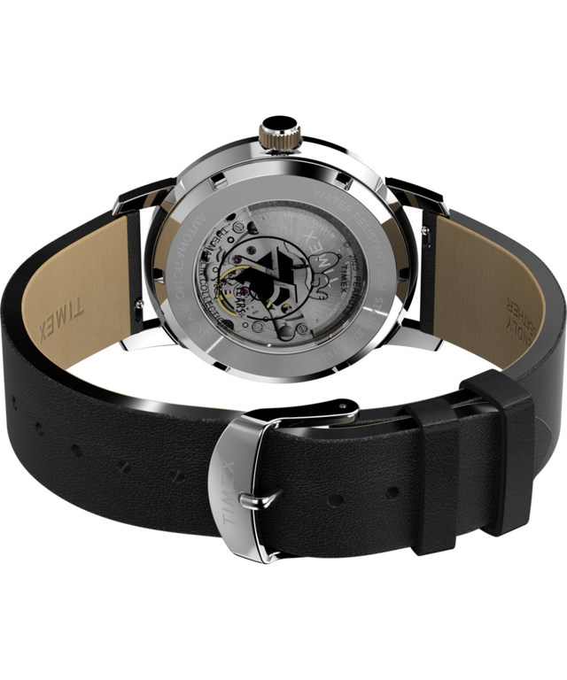 TW2Y10000 Peanuts® x Timex Marlin® Automatic 75th Anniversary Edition 40mm Leather Strap Watch Caseback with Attachment Image