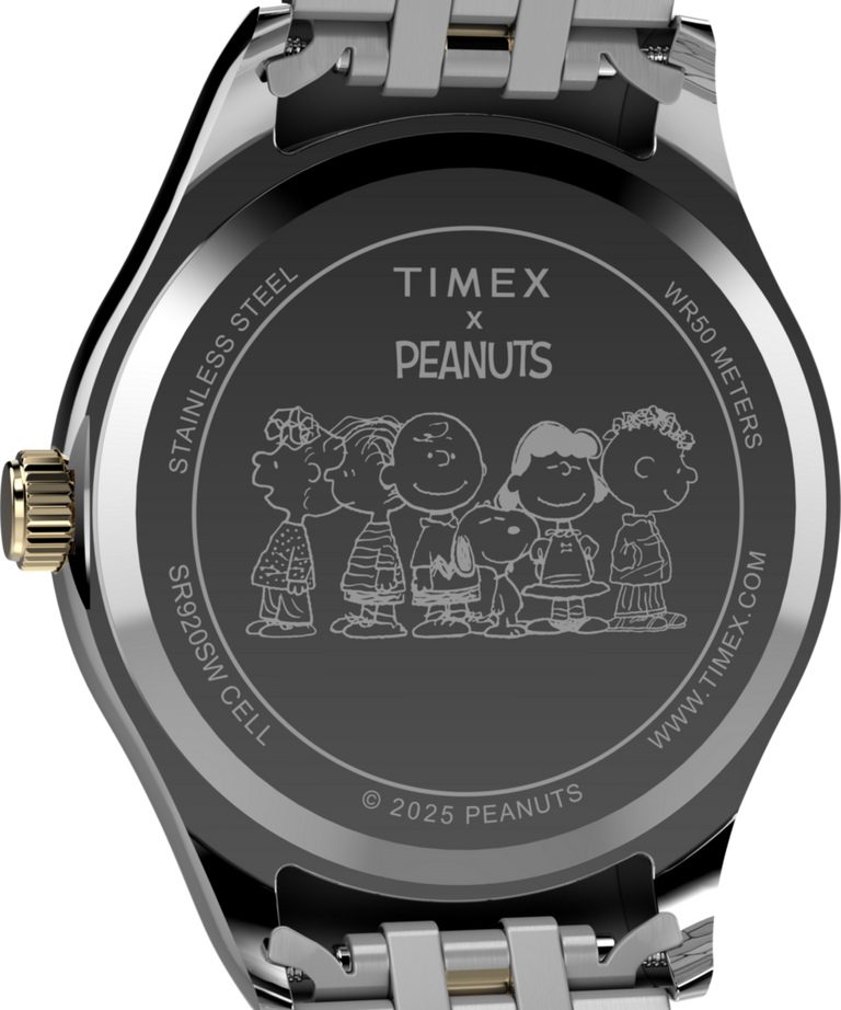 TW2Y11100 Timex x Peanuts® Timex Legacy Bowtie 34mm Stainless Steel Bracelet Watch Caseback Image