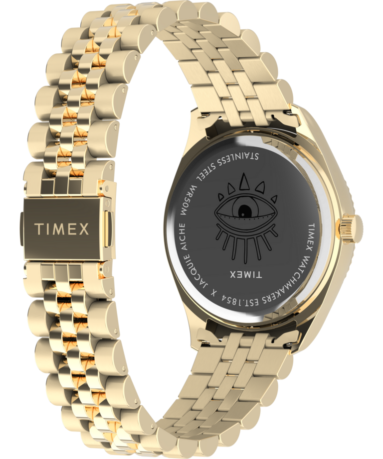 TW2Y11200 Timex x Jacquie Aiche Guiding Light 36mm Stainless Steel Bracelet Watch Caseback with Attachment Image