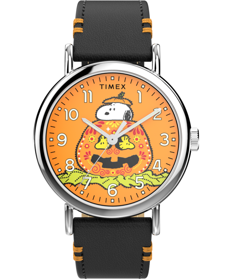 TW2Y12300 Timex x Peanuts® Weekender Pumpkin Dial 40mm Leather Strap Watch Primary Image