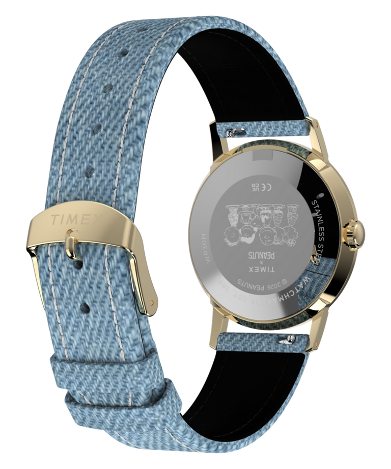 TW2Y12500 Peanuts® x Timex Marlin® 1965 Reissue Inspired Snoopy Tennis 34mm Fabric Strap Watch Caseback with Attachment Image