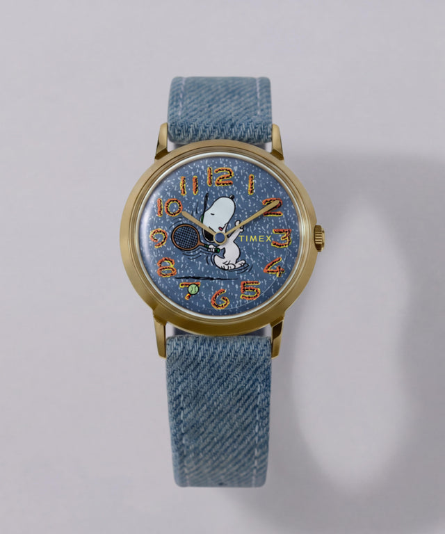 TW2Y12500 Peanuts® x Timex Marlin® 1965 Reissue Inspired Snoopy Tennis 34mm Fabric Strap Watch Campaign Key Silhouettes (Beauty shots) Image