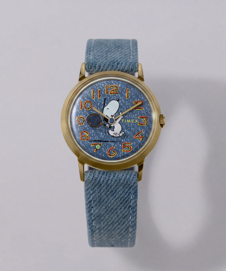 TW2Y12500 Peanuts® x Timex Marlin® 1965 Reissue Inspired Snoopy Tennis 34mm Fabric Strap Watch Campaign Key Silhouettes (Beauty shots) Image