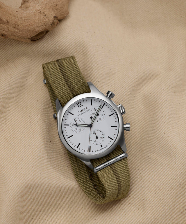 TW2Y15700 Timex Weekender New England Chronograph 40mm Eco-Conscious Fabric Strap Watch Campaign Key Silhouettes (Beauty shots) Image