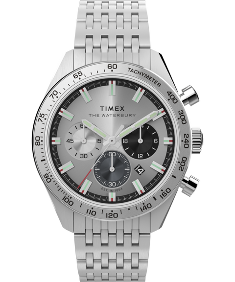 TIMEX　レア　置時計　スコティッシュテリア　ピューター　オブジェ　シルバー Waterbury Traditional Chronograph 41mm Stainless Steel Bracelet