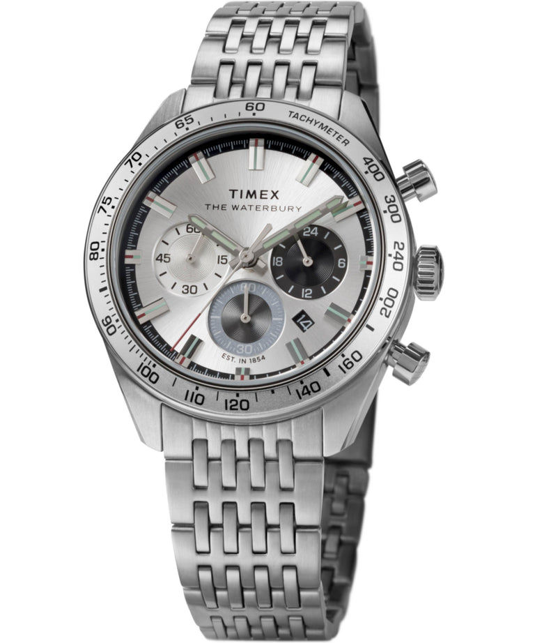 TW2Y18700 Waterbury Traditional Chronograph 41mm Stainless Steel Bracelet Watch  Campaign Key Silhouettes (Beauty shots) Image
