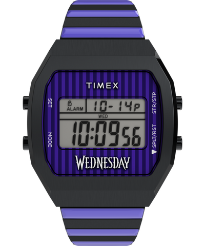 TW2Y19500 Timex x Wednesday T80 36mm Stainless Steel Black and Purple Expansion Band Watch Primary Image