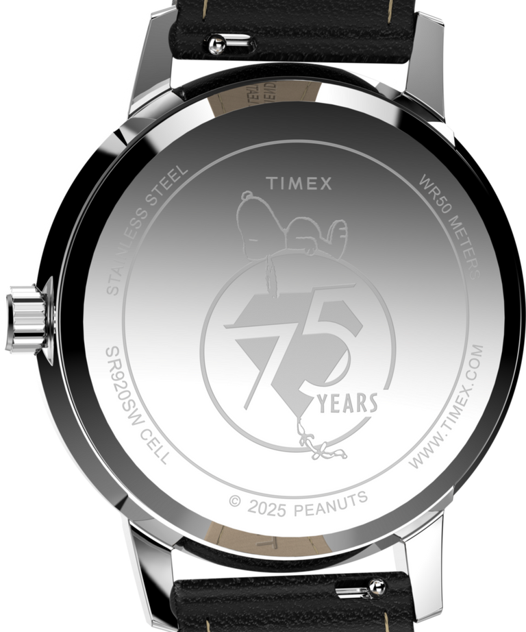 TW2Y19900 Timex x Peanuts® Marlin® 75th Anniversary Edition 38mm Leather Strap Watch  Caseback Image