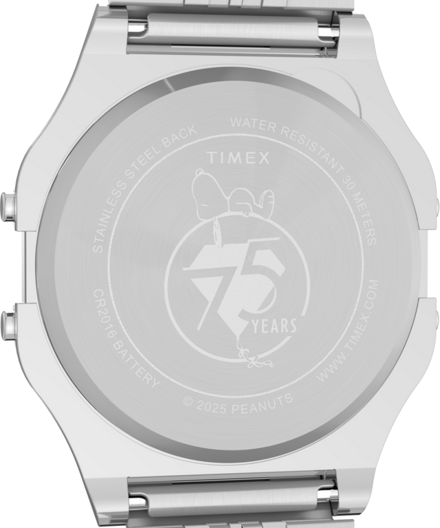 TW2Y20000 Timex x Peanuts® T80 75th Anniversary Edition 34mm Stainless Steel Bracelet Watch Caseback Image
