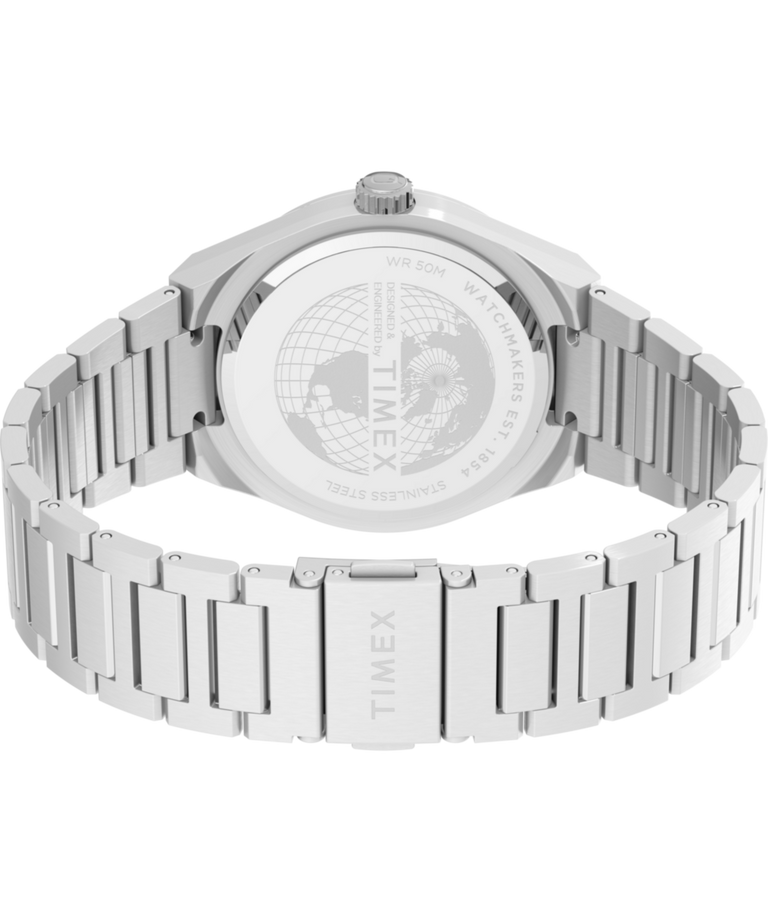 TW2Y25000 Q Timex® Continental Day and Date 39mm Stainless Steel Bracelet Watch Caseback with Attachment Image