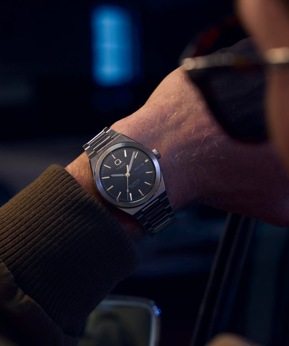Q Timex® Continental Day and Date 39mm Stainless Steel Bracelet