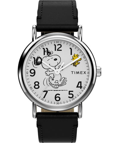 TW2Y31000 Timex x Peanuts® Weekender Snoopy Dancing 38mm Leather Strap Watch Primary Image