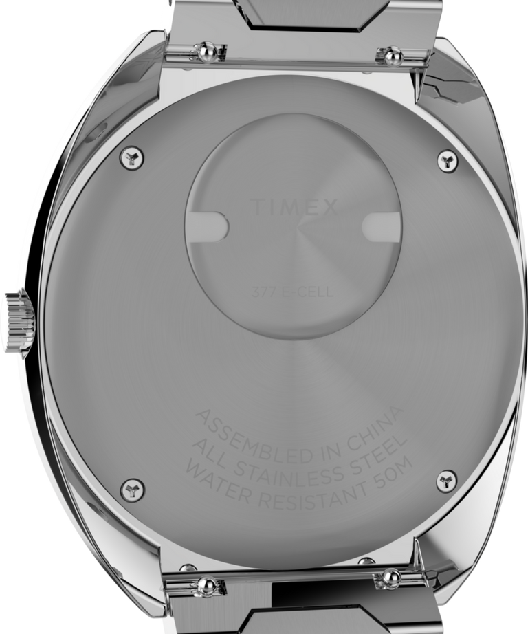 TW2Y33100 Q Timex® 1972 Time Machine Reissue 39mm Stainless Steel Bracelet Watch Caseback Image