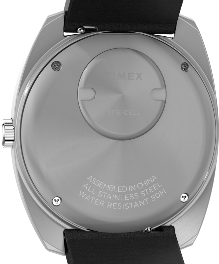 TW2Y34500 Q Timex® 1975 Enigma 37mm Leather Strap Watch Caseback Image