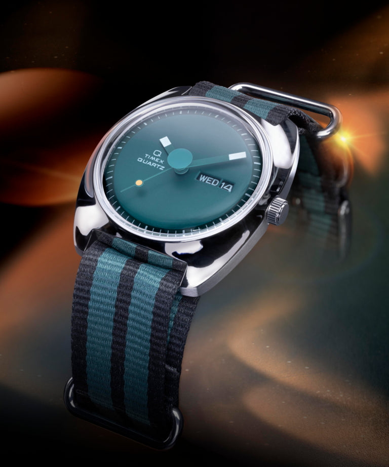 TW2Y34700 Q Timex® 1975 Enigma 37mm Fabric Strap Watch Campaign Key Silhouettes (Beauty shots) Image