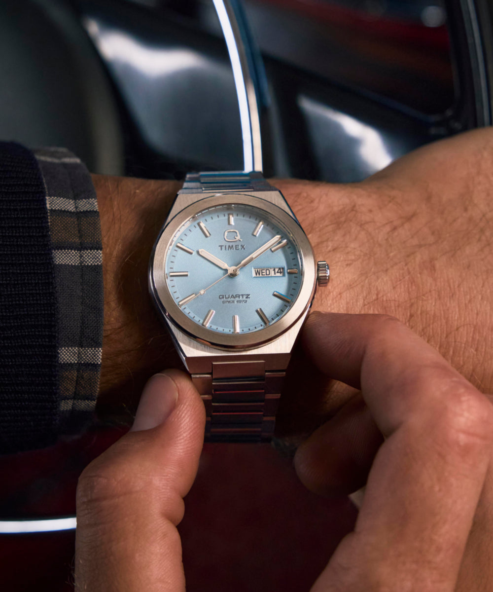 Q Timex® Continental Day and Date 39mm Stainless Steel Bracelet
