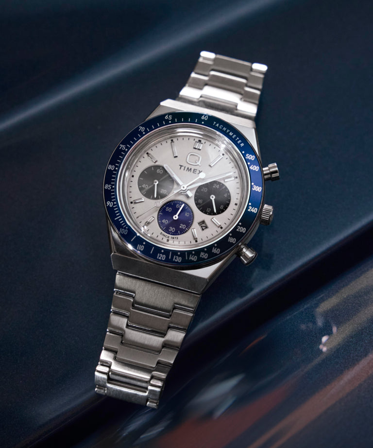 TW2Y36200 Q Timex® Chronograph 40mm Stainless Steel Bracelet Watch Campaign Key Silhouettes (Beauty shots) Image