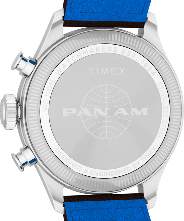 TW2Y38700 Timex x Pan Am® Waterbury Ace Chronograph 41mm Leather Strap Watch Caseback Image