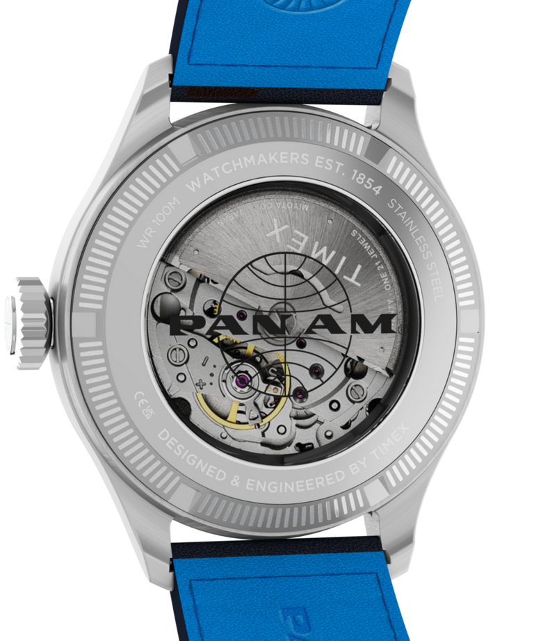 TW2Y38800 Pan Am® x Timex Waterbury Automatic Ace 41mm Leather Strap Watch Caseback Image
